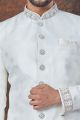 Embroidered Off White Jaquard Indo Western (NMK-7773)