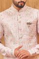 Embroidered Pink Art Silk Nehru Jacket (NMK-8010)