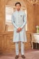 Embroidered Sky Blue Art Silk Nehru Jacket (NMK-8009)