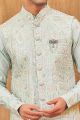 Embroidered Sky Blue Art Silk Nehru Jacket (NMK-8011)