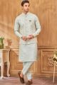 Embroidered Sky Blue Art Silk Nehru Jacket (NMK-8011)