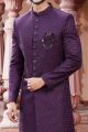 Embroidered Wine Art Silk Sherwani (NMK-7122)