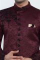 Embroidered Wine Art Silk Sherwani (NMK-7716)