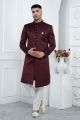 Embroidered Wine Art Silk Sherwani (NMK-7716)