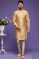 Embroidered Yellow Banarasi Jaquard Indo Western (NMK-7026)