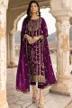 Faux Georgette Purple Salwar Kameez (NWS-6907)