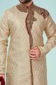 Fawn Banarasi Jaquard Kurtas for Men (NMK-4872)