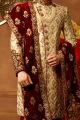 Gold Art Banarasi Silk Indian Mens Sherwani (NMK-3912)