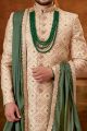 Gold Art Embroidered Silk Grooms Sherwani (NMK-6379)