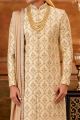 Gold Art Embroidered Silk Mens Sherwani (NMK-6378)