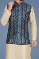 Gold Art Silk Mens Nehru Jacket (NMK-5127)