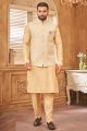 Gold Art Silk Mens Nehru Jacket (NMK-8033)