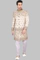 Gold Art Silk Wedding Sherwani (NMK-5274)