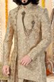 Gold Banarasi Jaquard Sherwani (NMK-4332)