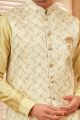 Gold Jaquard Semi Silk Brocade Nehru Jacket (NMK-8056)