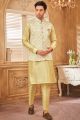 Gold Jaquard Semi Silk Brocade Nehru Jacket (NMK-8056)