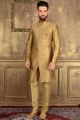 Gold Jaquard Silk Brocade Indo western for Men (NMK-3585)