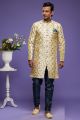 Gold with Dark Grey Banarasi Jaquard Indo Western (NMK-7030)