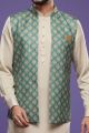 Green Art Silk Digital Printed Jacket Kurta (NMK-7094)