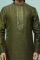 Green Art Silk Mens Kurta Pajama (NMK-6414)