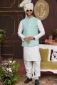 Green Art Silk Mens Nehru Jacket (NMK-7951)