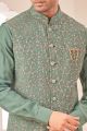 Green Art Silk Mens Nehru Jacket (NMK-7995)