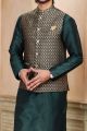 Green Jaquard Banarasi Silk Mens Nehru Jacket (NMK-7460)