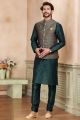 Green Jaquard Banarasi Silk Mens Nehru Jacket (NMK-7460)