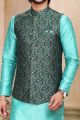 Green Jaquard Banarasi Silk Nehru Jacket (NMK-6921)