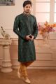 Green Jaquard Silk Brocade Kurta Pajama (NMK-4498)