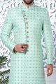 Green Jaquard Silk Indo Western for Men (NMK-7190)