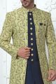 Green Jaquard Silk Mens Indo Western (NMK-7178)