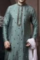 Green Silk Mens Kurta Pajama (NMK-6040)