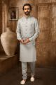 Grey Art Banarasi Silk Kurta Jacket (NMK-6356)