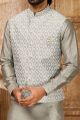 Grey Art Banarasi Silk Nehru Jacket for Men (NMK-6294)