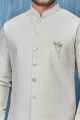 Grey Art Banarasi Silk Nehru Jacket for Men (NMK-7358)