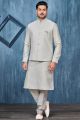 Grey Art Banarasi Silk Nehru Jacket for Men (NMK-7358)