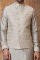 Grey Art Banarasi Silk Nehru Jacket (NMK-5602)