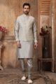 Grey Art Banarasi Silk Nehru Jacket (NMK-5602)