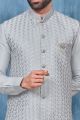 Grey Art Banarasi Silk Nehru Jacket (NMK-7390)