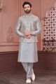 Grey Art Banarasi Silk Nehru Jacket (NMK-7400)