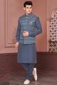 Grey Art Banarasi Silk Nehru Jacket (NMK-7408)