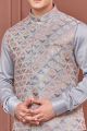 Grey Art Banarasi Silk Nehru Jacket (NMK-7418)