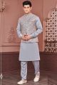 Grey Art Banarasi Silk Nehru Jacket (NMK-7418)