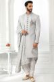 Grey Art Silk Indian Sherwani (NMK-6257)