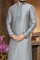 Grey Art Silk Kurta Pajama (NMK-2641)