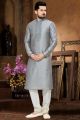 Grey Art Silk Kurta Pajama (NMK-2641)