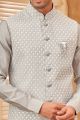 Grey Art Silk Mens Nehru Jacket (NMK-8032)