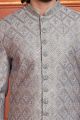 Grey Art Silk Mens Sherwani (NMK-7890)