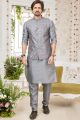 Grey Art Silk Nehru Jacket (NMK-7977)